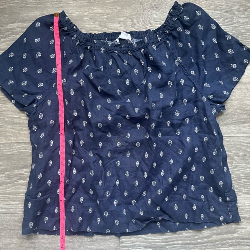 The White Company 100% Linen Navy White Leaf Short Sleeve Top Size 10 Spring - Picture 8 of 8
